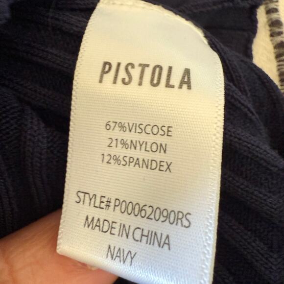 PISTOLA Navy Blue Betty Ribbed Asymmetric Hem Crewneck Sweater Medium - Picture 7 of 7